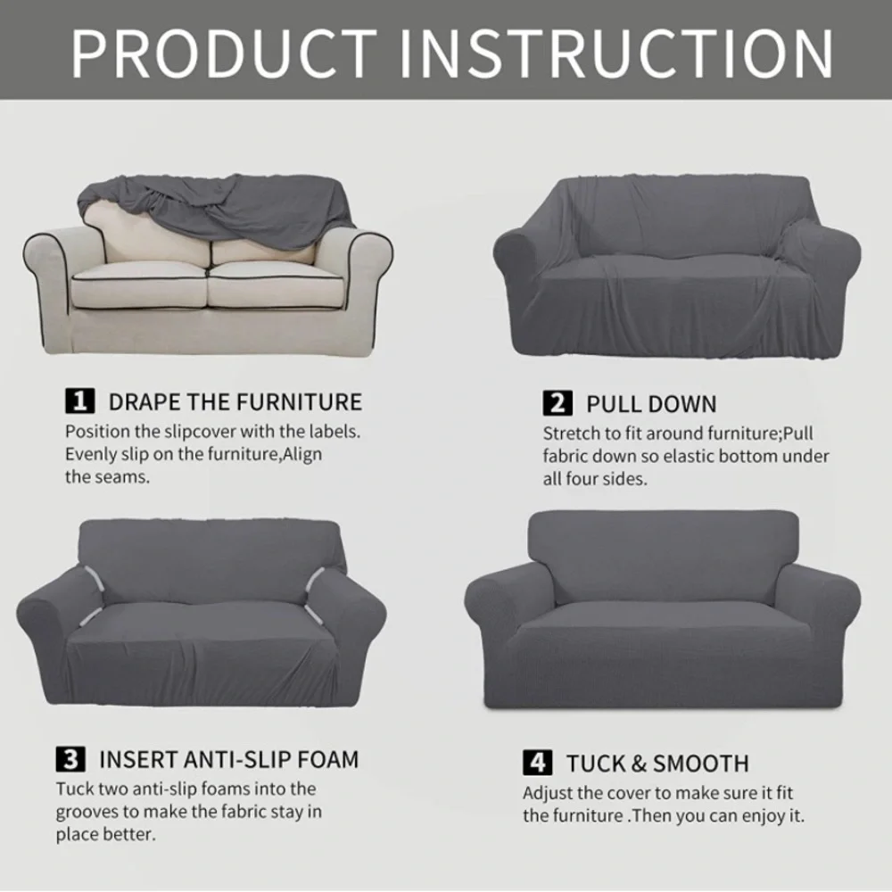 Stretch Oversized Sofa Slipcover 1 Pc Furniture Protector Jacquard Fabric Gray
